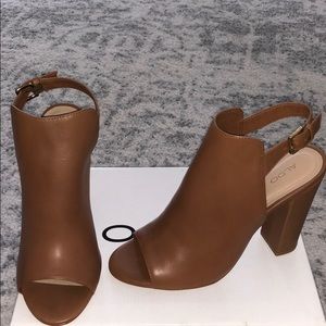 Brown open toe heel booties